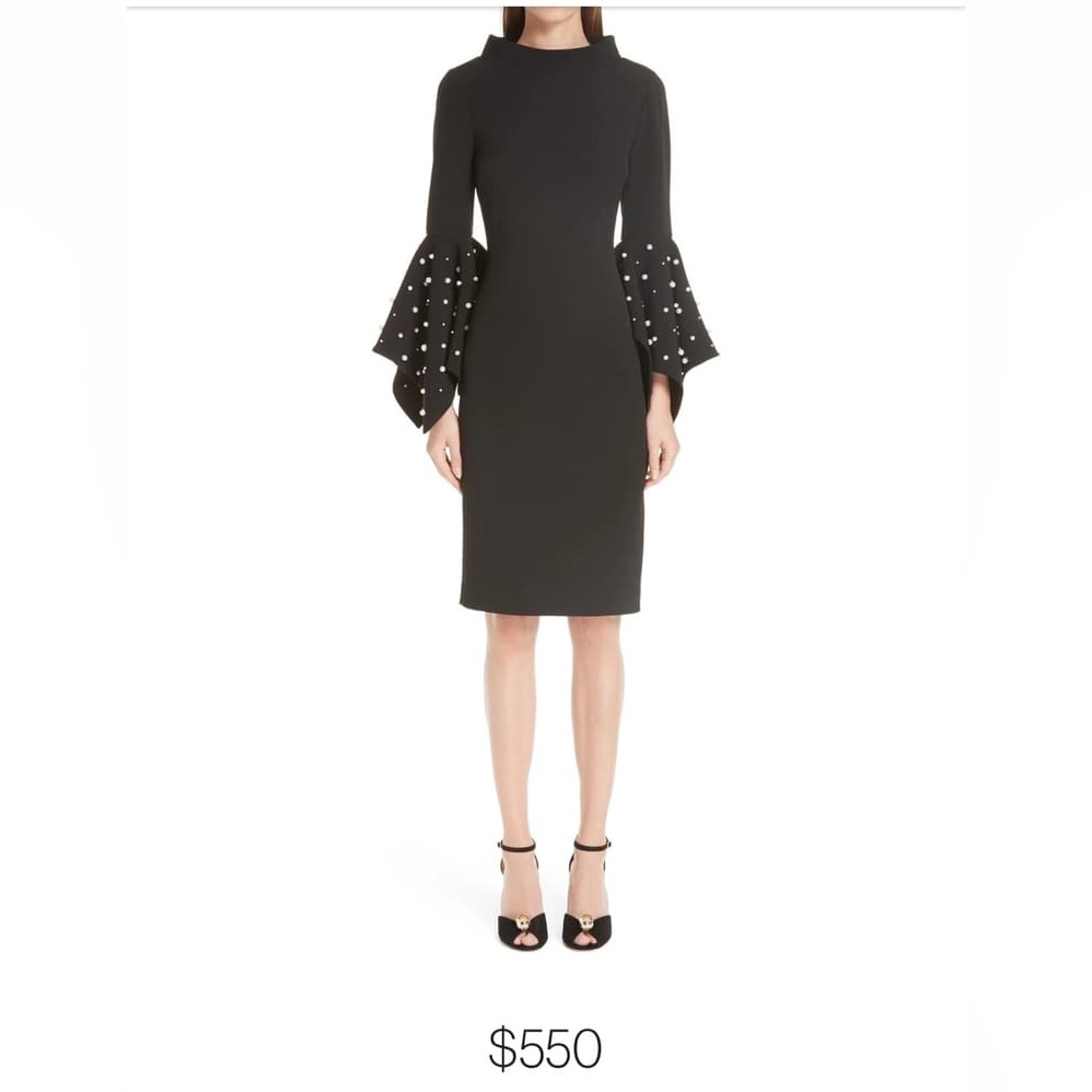 Badgley Mischka 16 Dress Black W Pearl Embellished Sleeve Excellent Condition